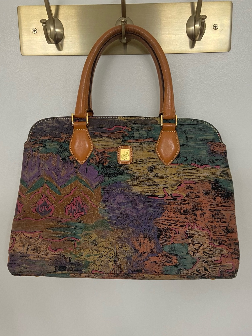 Vincent Van Gogh Impressionist Landscape Satchel Bag with Tan Leather Handles
